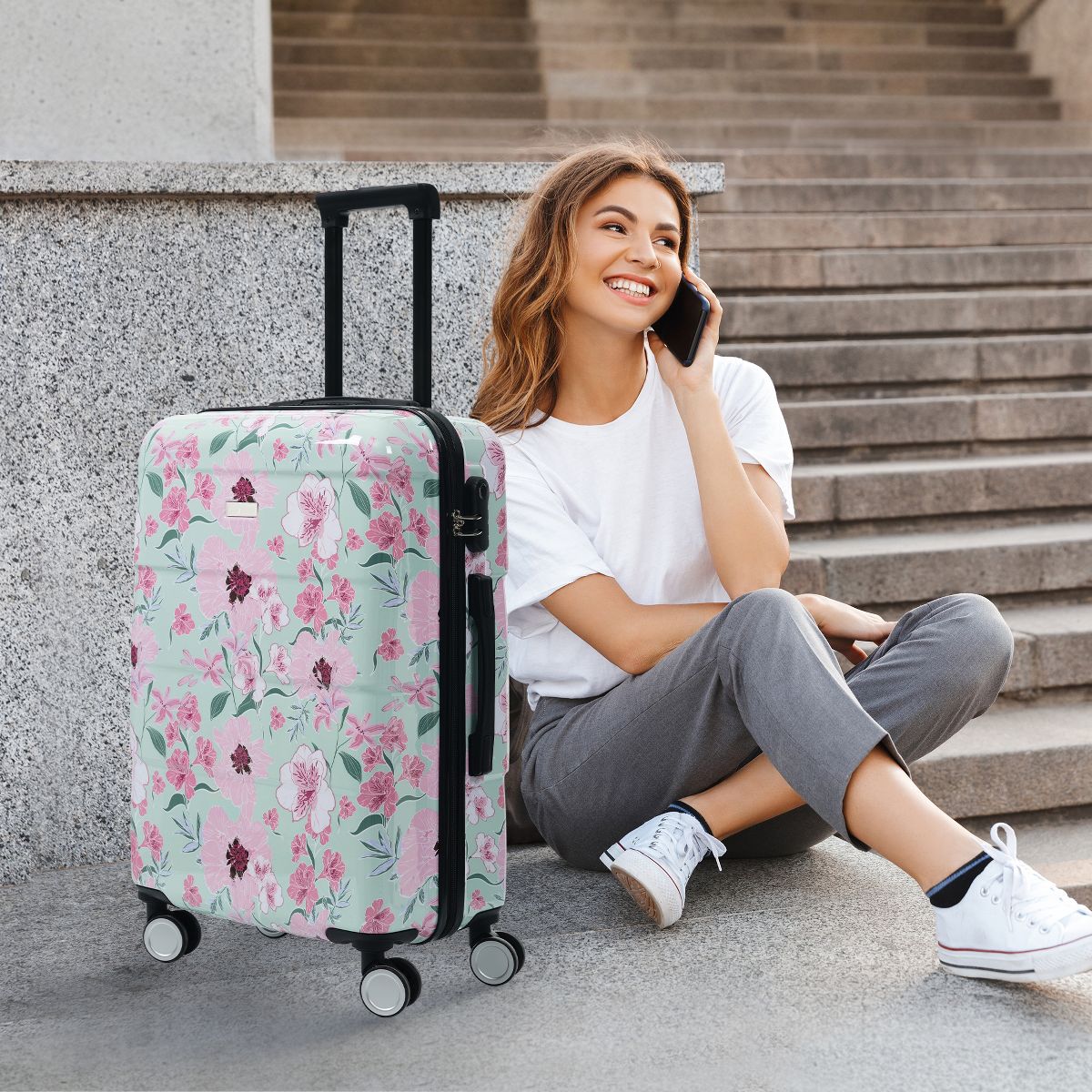 5pcs Hardside Luggage Set, Lightweight Durable PC Suitcases with Spinner Wheels & Lock, 8" 14" 20" 24" 28" for Travel - thumbnail 2