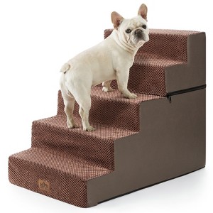 5-Tier Widened Support Pet Stairs, Non-Slip Foldable Dog Steps for Bed & Couch with Removable Cover - 1 of 4