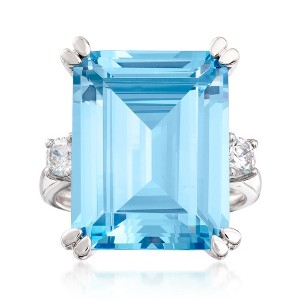 Ross-Simons 17.00 Carat Simulated Aquamarine and .30 ct. t.w. CZ Ring in Sterling Silver - 1 of 4