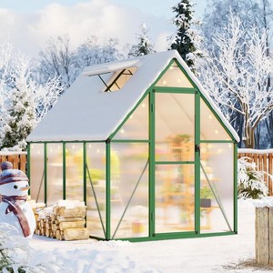 6x7 FT Outdoor Greenhouse with Polycarbonate Panels, Aluminum Walk-In Design with Roof Vent & Lockable Door - 1 of 4