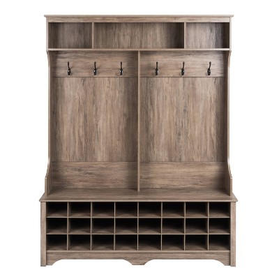 60" Wide Hall Tree with 24 Shoe Cubbies - Prepac