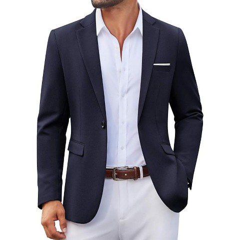 COOFANDY Men's Casual Blazer One Button Sport Coats Lightweight Suit Jacket Navy Blue M