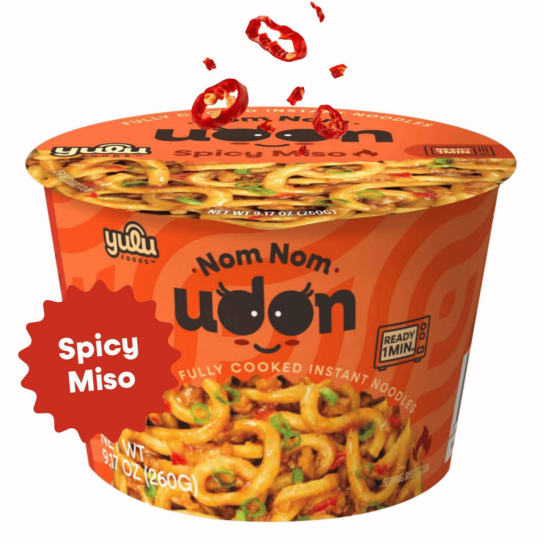 YULU Nom Nom Udon Spicy Miso Flavor Instant Noodles Cup - 9.17oz