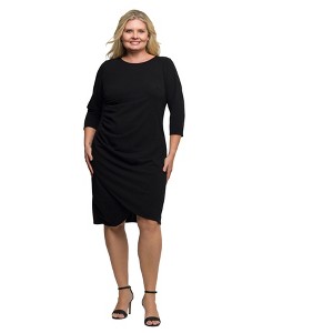 24seven Comfort Apparel Three Quarter Sleeve Ruched Tulip Hem Mini Dress - 1 of 3