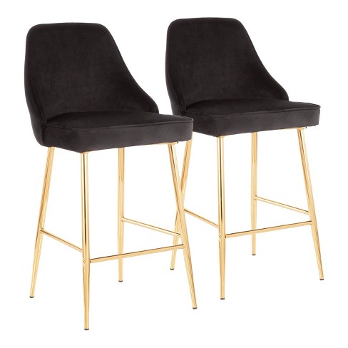 Set Of 2 Marcel Contemporary Glam, Black And Gold Bar Stools Set Of 4