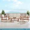 Wood Frame 4Piece Outdoor Sofa Set 3Seater Lounge + Accent Chairs & Ribbed Table - 3 of 4
