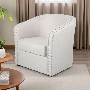 31.25" 100% Linen Fabric Contemporary Swivel Club Chair with Nailhead Accents - 1 of 4