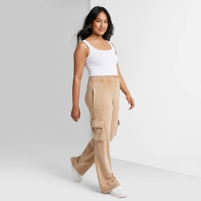 Image of Women's High-Rise Wide Leg Fleece SweatPants - Wild Fable™ Brown XL