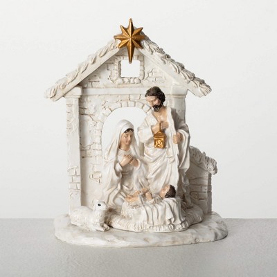 6.25"H Sullivans Christmas Holy Family Creche Figurine, White, Indoor Christmas Decor