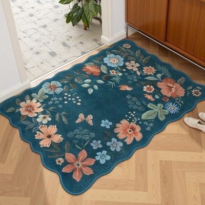 Lahome Machine Washable Floral Plant Floor Mat-Natural Bio-Printed Soft Rug for Living Room, Bedroom, or Entryway