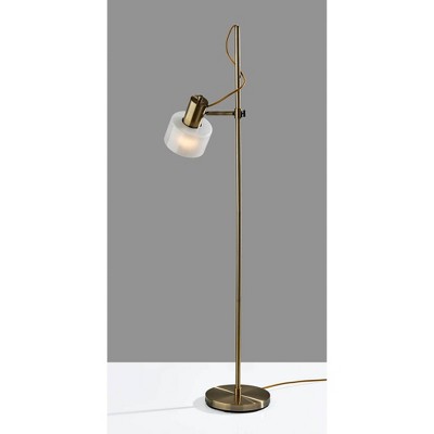 Adjustable Antique Brass Floor Lamp with Frosted Glass Shade