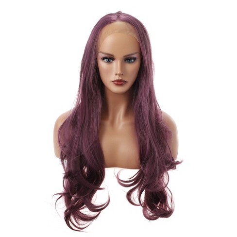 Unique Bargains Long Natural Curly Lace Front Wigs For Women With Wig Cap  24 Purple 1pc : Target