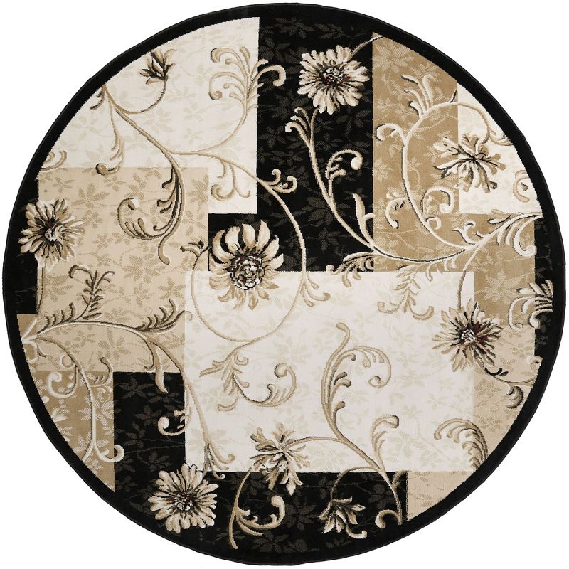 Home Dynamix Optimum Byron Contemporary Color Block Floral Area Rug, Black/Beige, 7'10" Round, 1 of 3