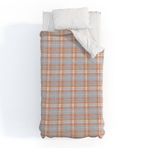 Little Arrow Design Co Fall Plaid Warm Neutrals Duvet Cover Set Orange/Blue - Deny Designs - 1 of 4