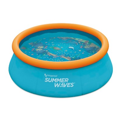 Summer Waves P1C008303 8 Foot Wide Quick Set Inflatable Top Ring Kiddie Swimming Pool with Deep Sea Ocean Life Graphics and 3D Goggles, Blue