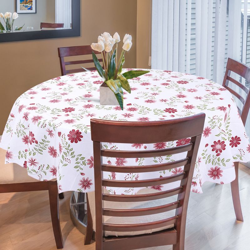 70" Dia Round Vinyl Water Oil Resistant Printed Tablecloths Red Nine-petals Flower - PiccoCasa, 4 of 5