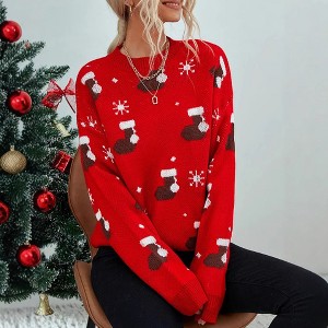 Women's Christmas Sweater Crew Neck Long Sleeve Loose Knit