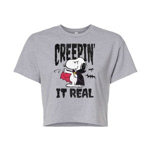 Women's - Peanuts - Creepin It Real Cropped Graphic T-Shirt - 1 of 4