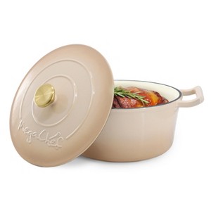 MegaChef 5.3 Quarts Round Enameled Cast Iron Dutch Oven Casserole with Self Basting Lid - 1 of 4