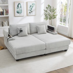 Loveseat Sofa Double Chaise Lounge Sleeper Sofa Bed Recliner Couch with Adjustable Back, Phone Holder, Cup Holders & Storage Compartments - ModernLuxe - 1 of 4
