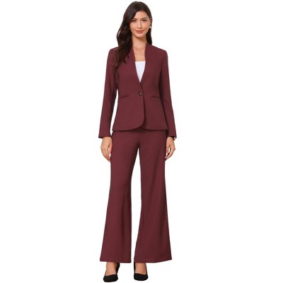 INSPIRE CHIC Women's Business Collarless Long Sleeve with Pockets Blazer and Pants Sets 2 Pcs