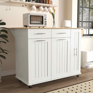 MAYEERTY White Kitchen Island with Drop Leaf, Rolling Cart 3-Tier Pull-Out Organizer 2 Drawers Internal Rack Towel Rack - 1 of 4