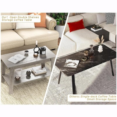 Coffee Table, 31.5" Modern Farmhouse Coffee Table with Storage Shelf, Compact Two-Tier Living Room Table, Easy Assembly MDF & PB Board Design