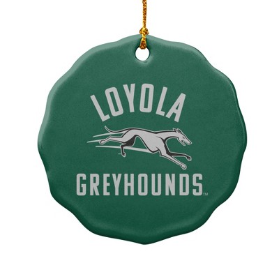 Loyola University Maryland Greyhounds Logo Porcelain Scalloped Holiday Christmas Tree Ornament