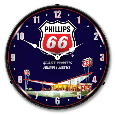 Collectable Sign & Clock | Phillips 66 Gas Station 2 LED Wall Clock Retro/Vintage, Lighted