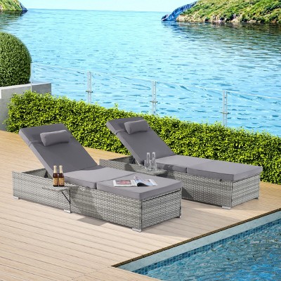 5 Level PE Rattan Outdoor Patio Chaise Lounge Set Of 2,Patio Chaise Lounge With Padded Cover Set And Side Table,Lounge Chair Outdoor -Maison Boucle