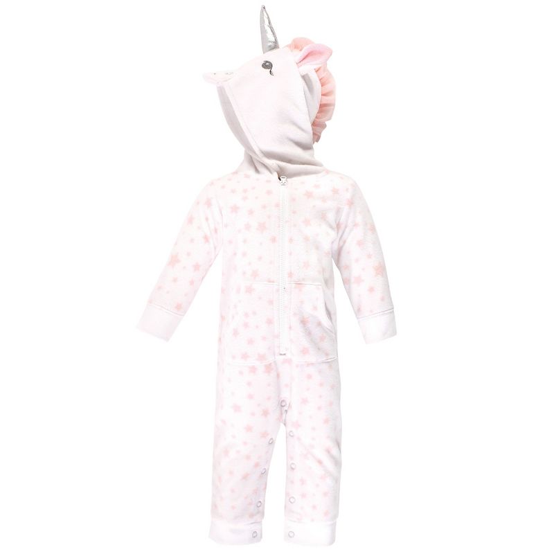 Hudson Baby Infant Girl Fleece Jumpsuits, Coveralls, and Playsuits 1pk, White Unicorn, 4 of 5