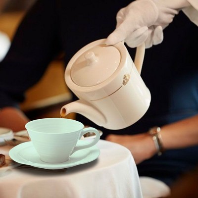 Celadon Ceramic Teacup and Saucer Set, 8 Oz