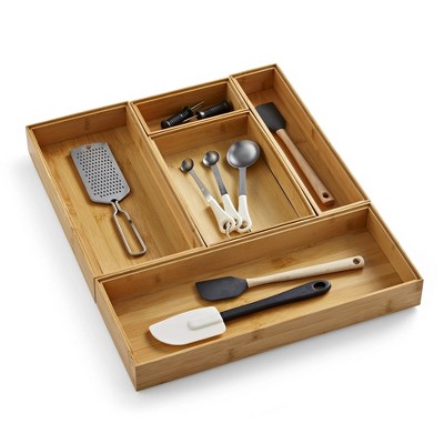 LunaLulinlk Bamboo Drawer Organizer 5pc Set, 17.9Wx 14.96Dx1.97H in, Natural Bamboo Color