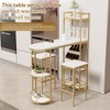 3 Pcs Bar Table and Chairs Set, Dining Table Wood Breakfast Pub Table with Gold Base & Shelves, Glass Rack, Wine Bottle Rack,with 2 Bar Stools, Gold - 3 of 4