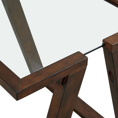 Transitional Dark Espresso Square End Table with Glass Top