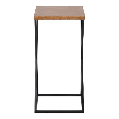 Rustic Brown Wood and Metal X-Base Accent Table
