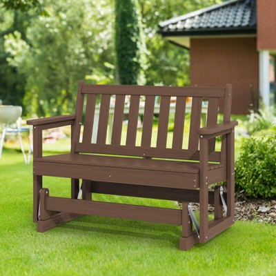 HYLEORY Outdoor Glider Rocking Chair,2 Person Bench Swings for Outside,HDPE All-Weather Resistant 2-Person Loveseat, Patio Glider for Garden Porch
