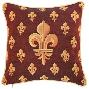 Signare USA Panel Fleur-De-Lis Red Pillowcase/Cushion Cover 18x18 Inch - 1 of 3