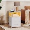 MaseiKar Nightstand with Charging Station, Bedside Table with LED Lights and 2 Fabric Drawers, End Table with 2 AC Outlets and USB Port - 3 of 4