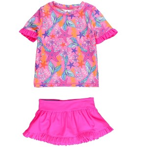 RuffleButts Girls Short Sleeve Ruffle UPF50+ Rash Guard Skirted 2-Piece - 1 of 4