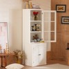 TiramisuBest 75.25'' Tall Freestanding Pantry Cabinet with Glass Door, Lattice Window & Storage,Farmhouse Hutch,White - 4 of 4