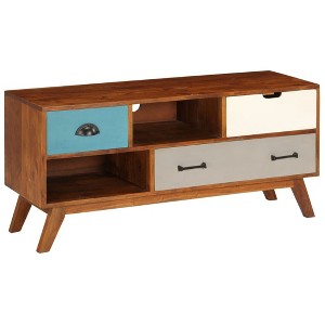 vidaXL Solid Wood Acacia TV Stand with Dark Honey Finish - Retro Style, 3 Drawers, 2 Storage Compartments, Unique Wood Grains, Easy Assembly - 1 of 4