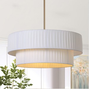 LamQee 3-Light Modern Drum Chandelier 2-Tier Semi-Flush Mount Pendant Light Fixtures with Fabric Lampshades - 1 of 4