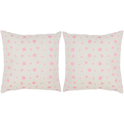 Pink Polka Dot Embroidered Linen Throw Pillow Set