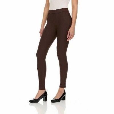 Premium Women's Stretch Ponte Pants With 5 Stylish Pockets - Perfect for Wear to Work - Dressy Leggings MS-1000 Brown Small