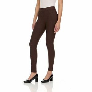 Premium Women's Stretch Ponte Pants With 5 Stylish Pockets - Perfect for Wear to Work - Dressy Leggings MS-1000 Brown X-Large - 1 of 1