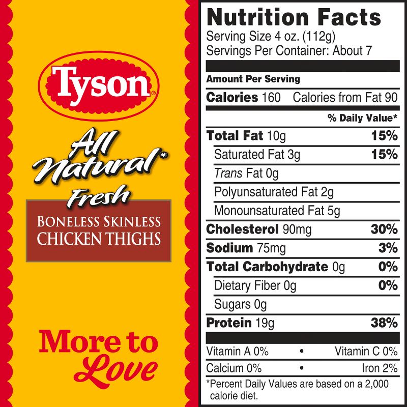 Tyson All Natural Boneless &#38; Skinless Antibiotic Free Chicken Thighs - 1.26-2.938 lbs - price per lb, 5 of 8