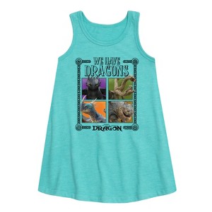Girls' - How to Train Your Dragon - We Have Dragons Graphic Sleeveless Aline Dress - 1 of 2