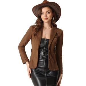Allegra K Women's Faux Suede Notched Lapel Collar Casual Jackets with Belt - 1 of 4