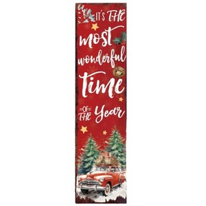 HomeRoots 36" Red White And Green Christmas Holiday Red Truck Solid Wood Porch Sign - 1 of 3